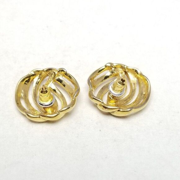 Vintage Monet Gold Tone Swirl Knot Shape Stud Earrings, Retro 80s 90s Style - Picture 2 of 6